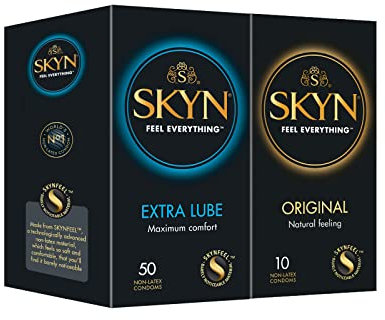 SKYN Extra Lube Kondome 50 Stück & Original Kondome (10 Stück) | Skynfeel Latexfreie Kondome, Extra Feucht und mit unsere Lubes verwendbar