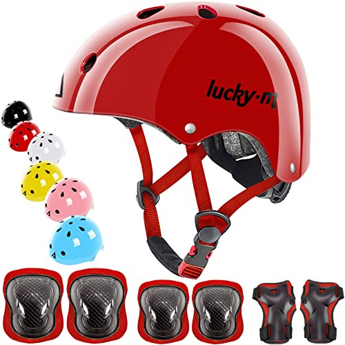 Casco per bambini regolabile con ginocchiere, gomitiere e protezioni per i polsi, set di protezione 7 in 1 per bambini e bambine, per skateboard, bici, scooter, hoverboard e così via.