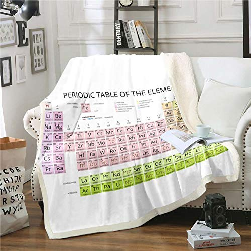 Manta de felpa de la tabla periódica de los elementos para sofá cama, manta de forro polar química, símbolo de número atómico, peso sherpa, manta moderna y colorida para bebé, 30 x 40 pulgadas