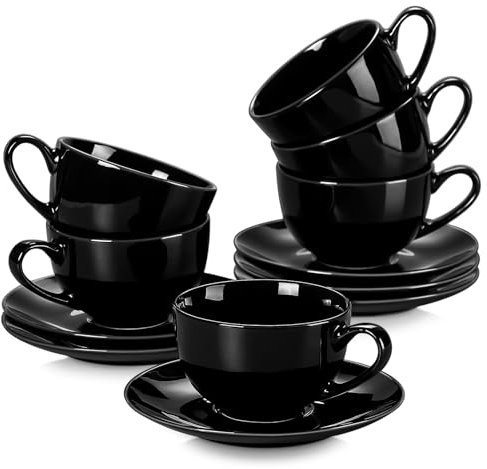 LOVECASA, Serie Sweet - Servizio da caffè in porcellana per 6 persone, tazza da cappuccino da 230 ml + piattino