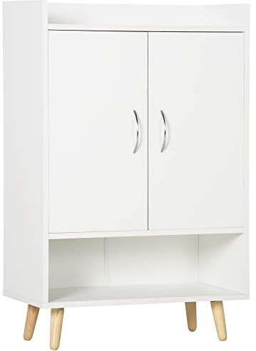 HOMCOM Mueble Zapatero de 2 Puertas Moderno Armario Auxiliar para 12 Pares de Zapatos con 4 Estantes para Recibidor Salón Dormitorio 60x30x92 cm Blanco