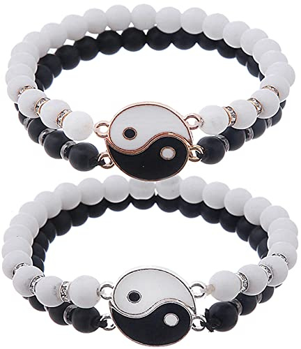 Feelairy 4 stycken matchande Yin Yang armband, justerbara Tai Chi-armband, pararmband, bästa vän, armband, vänskapsarmband, bff presenter till flickor, vän, flickvän, alla hjärtans dag, 16 centimeters, Nylon