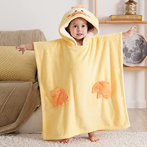 Bebamour babyhanddukar med huva 100% ekologiskt tyg, badhanddukar för pojkar och flickor, bärbara handdukar med huva för småbarn,25x 25,0-6 Year Old,Plush Duck