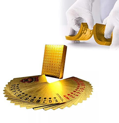 Wasserdichte Spielkarten,Coole Plastikspielkarten,Pokerkarten Wasserfest,Pokerkarten,Spielkarten Plastik,Spielkarten Spiele Kinder & Erwachsene Familienparty Spiel Playing Cards,Gold (1 Stück )