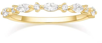 Titaniumcentral Ringe Damen Vorsteckring Schmal 14K Vergoldet Schlicht Eternity Zirkonia Verlobungsringe Eheringe Versprechen Ring (Gelbgold,52 (16.6))