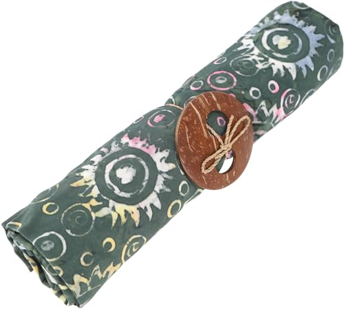 GURU SHOP Bali Batik Robe sarong avec jupe enveloppante, sarong, foulard de plage avec boucle de sarong, homme/femme, vert, synthétique, taille : taille unique, Design 3/vert, taille unique