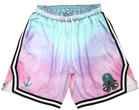 TPAZGHE Short de Sport, pour Basket-Ball, en Maille avec Cordon de Serrage et Poches, Style rétro, pour Homme, Taille S