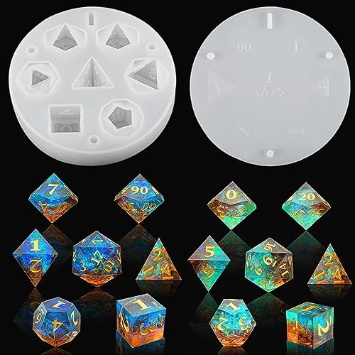 HyzaPhix 7 former tärningar hartsformar polyhedral tärning silikonform DND tärningsformar smycken gjutformar för spel handgjord tärning tillverkning, USM2999ZX