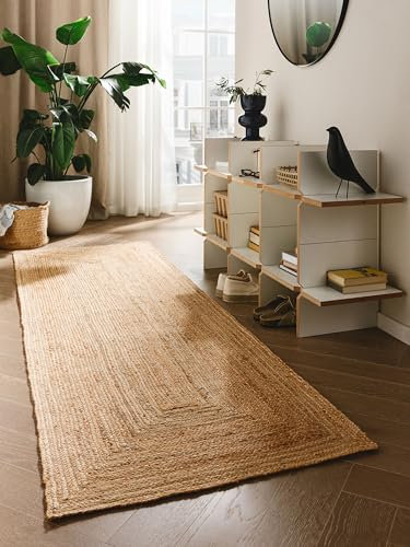 benuta Pure Jute Teppich Jutta - Natur 70x200 cm - Handgewebter Wohnzimmerteppich - Natürliches Boho Design - Für Fußbodenheizung geeignet