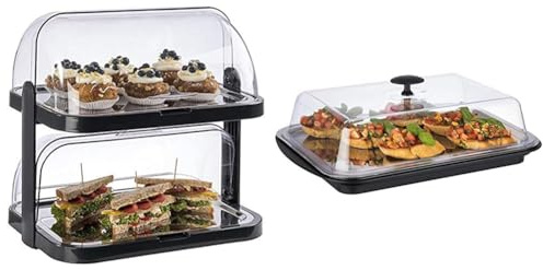 APS 9204 Buffetvitrine „Doppeldecker“ & Thermo-Set 6-teilig – Hochwertiges Tablett-Set bestehend aus Einer stabilen Schale
