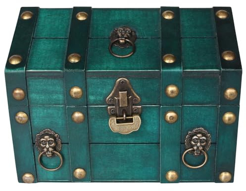 Vintage Wooden Treasure Chest, Jewelry Storage Box with Lock, Classical Storage and Decorative Box, Large Capacity Vintage Decorative Box, Jewelry Storing Storage Organizer for Home Decoration,Green