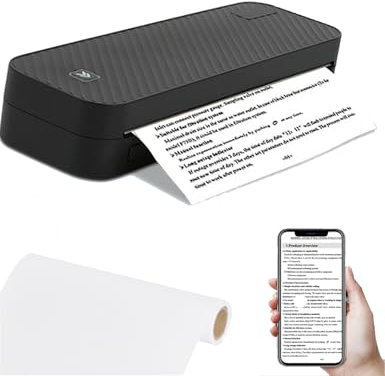Portable Inkless Printer, Bluetooth Thermal Printer A4，203DPI Wireless Printer for Phone & Laptop,Small printer for Office, Travel, Study, Home,Black