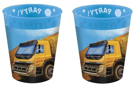 ILS I LOVE SHOPPING Set 2 Bicchieri Riutilizzabili per Bambini 250 ml in plastica Senza BPA Regalo 500 Lavaggi (Costruzioni Macchine)