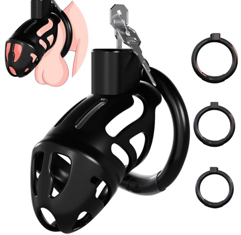 Male Chastity Cage Sex Toys - Lightweight Penis Cage Chastity Device with 3 Sizes Rings and Invisible Lock, Bondage Gear & Accessories Adult Sex Toys for Men Female Adult Toy, Black BDSM Kit
