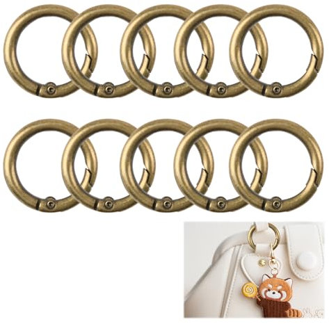Mosquetón redondo anillo bolso de mano, 10 anillos de 27 mm, cierre de llave con hebilla de resorte de acero, gancho clips de bronce, fijación de llavero, cierre de mosquetón para trabajos manuales
