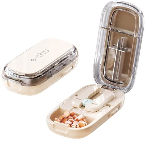 Dzmuero Taglia pastiglie, Taglia pillole di precisione, Taglia pillole, Compatto e portatile, 1 diviso in 2, 1 diviso in 4, Taglierino per medicinali multifunzionale, Scatola per medicinali (Bianco)