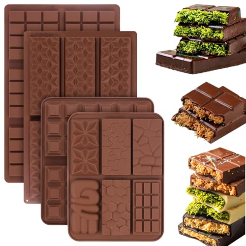 TOPBELIEF Lot De 4 Moule À Tablette De Chocolat Profond, Silicone Antiadhésifs, Sans BPA, Pour Chocolat, Bonbons, Praline