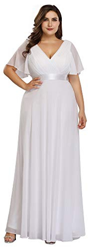 Ever-Pretty Women Plus Size Empire Waist V Back Bridesmaid Dress with Short Sleeves White 30UK