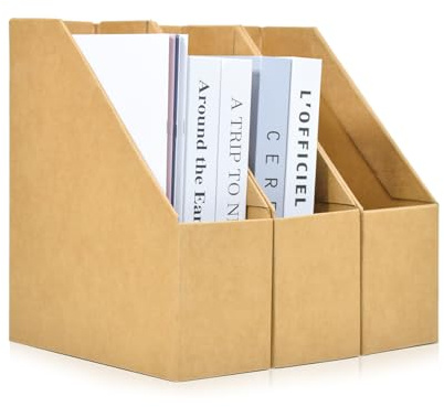 Marte Vanci Soporte de cartón para archivos, caja organizadora de documentos plegable, estante de cartón resistente para el hogar, escuela, oficina (3 paquetes, marrón)