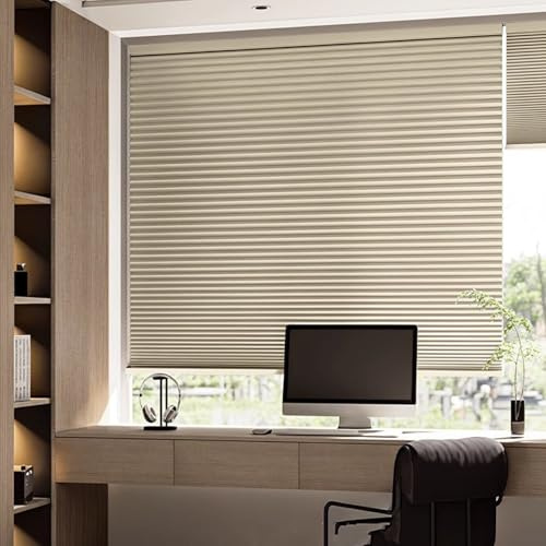 Persianas Celulares Sin Taladro InaláMbricas, Aislamiento Térmico y Reducción de Ruido, Cortinas Plisadas Estor Plisado de Panal Abeja, Fáciles de Instalar, Tamaño Personalizado