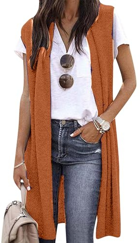 YMING Femmes Gilet Long Décontracté Fluide Veste En Tricot Souple Extensible Manteau D'ombrage Tendance