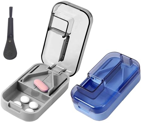 3Pcs Pill Cutter, Pill Splitter for Small Tablets, Pill Cutters for Tablets UK, Tablet Splitter with V-Shaped Holder, with Brush for Easy Medication Management, Portable and Compact for Travel