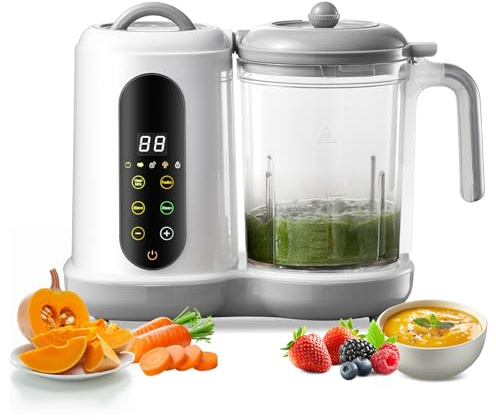 Küchenmaschine für Babys, Dampfgarer, Mixer, Babynahrungszubereiter 400ml,Babybrei Zubereiter, Baby-Mixer, Automatische Reinigung, Touchscreen, Zum Mixen und Aufwärmen von Lebensmitteln für Babys
