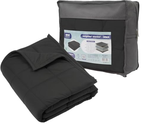 Harbour Housewares Weighted Blanket 4kg with Storage Bag – 125x150cm Black Weight Blanket for Anxiety, Stress Relief & Deep Sleep – Soft Fabric Calming Throw with Glass Bead Filling