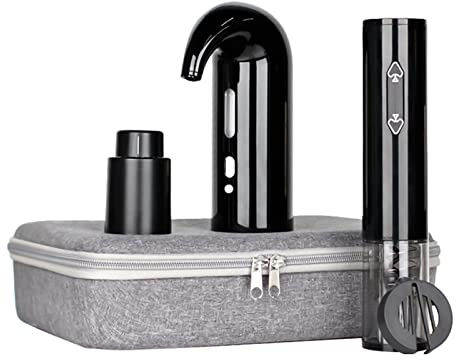 Dioche Juego de Abridor de Vino Eléctrico + Decantador de Vino + Tapón de Vacío + Cortador de Papel de Aluminio + Incluye Bolsa de Almacenamiento, Elección de Regalo perfecta. (BLACK #-1)
