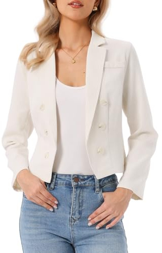 Allegra K Blazer Rayé pour Femme Col Cranté Manches Longues Coupe Ouverte Style Décontracté Idéal pour Le Travail ou Le Bureau Beige Clair S