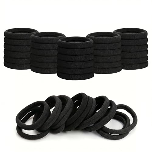 30 Pcs Thick Seamless Hair Bobbles, Strong Elastic Hair Ties for Women, No Damage Soft Hair Bands for All Hair Types - Black