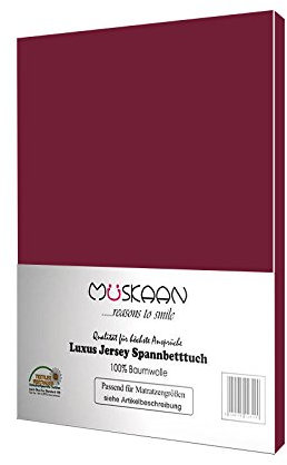 Müskaan Spannbettlaken 140x200 cm – 160x200 cm | 100% Baumwolle Jersey Bettlaken – Weiches Spannbetttuch für Matratzen bis 22 cm Höhe – Bordeaux