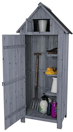 Airwave Outdoor Bideford Wooden Garden Tool Cabinet Shed, 3 Alternate Storage Spaces, Storage for Tools and Equipment, Wooden Latch (Grey)