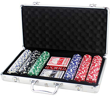 MASMAS Set de Poker/Póquer, Texas Holdem, Blackjack Completo con Maletín de Aluminio, Juego de Fichas Plástico, Mini Casino Portátil, Accesorios de Baccarat, Juegos de Mesa y Entretenimiento