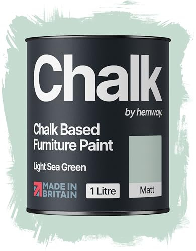 Hemway Chalk Based Furniture Paint, Light Sea Green 1L, Matt Finish Shabby Chic, Chalk Paint Furniture & Walls, Quick Dry & 1 Coat