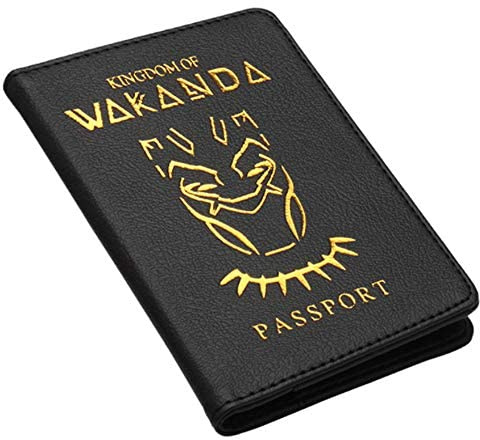 Étui de passeport en similicuir imprimé Royaume de Wakanda avec emplacements pour cartes et billets, Noir-a, Taille unique