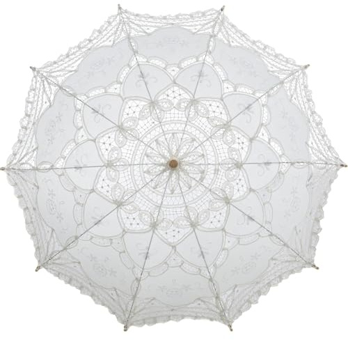 Bestage 30.7 White Handmade Wedding Lace Parasol Umbrella,Bridal Decoration Dance Vintage Umbrella for Photo Tea Party Adult Size（1 PCS