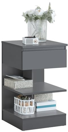 SoBuy Nachttisch schmal, Nachtschrank mit 1 Schublade und 2 Ablagen, Moderner Beistelltisch, Aufbewahrungsschrank für das Schlafzimmer, Bedside Table B39 x T39 x H65 cm Grau FBT49-HG
