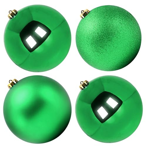 Benjia Extra Large Christmas Baubles, Giant Big Huge Xmas Shatterproof Plastic Ball Ornaments Set for Outdoor Outside Lawn Yard Tree Hanging Decorations Decor (20cm/200mm, 4 Packs, Green)