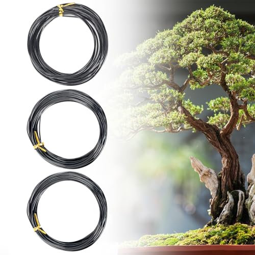 Pizsieat 3 Stück 10m Aluminium Bonsai Draht Eloxierter Aluminiumdraht Bonsai Trainingsdrähte Basteldraht Schwarz Aludraht für Pflanzen Bonsai Baum Pflanzen (Größe 1.0/1.5/2.0 mm)