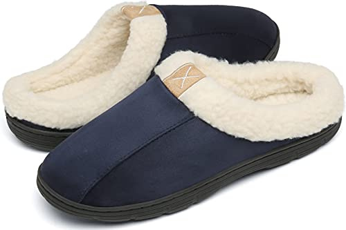 DAFENP Pantofole Uomo Invernali Memory Foam Calde Ciabatte Chiuse Antiscivolo Slipper Scarpe Casa Interno Esterno XZ1016-DarkBlue2-EU44/45