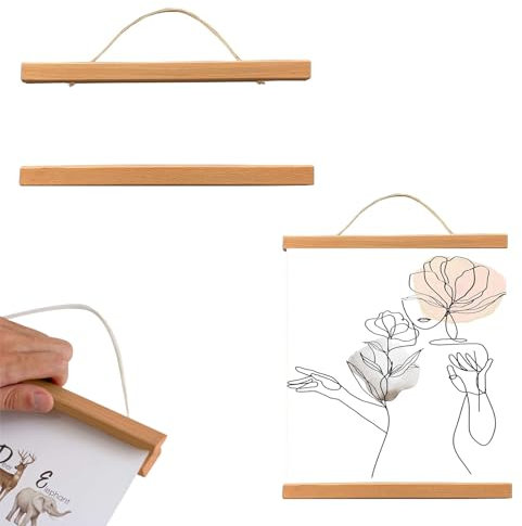 KARELLS A3 Posterleiste Posterschiene Posterleisten, Magnet Magnetische Holz Poster, 31cm Teakholz Magnetisch Posterschiene, Klemmleiste Bilder, für Bilder, Poster, Schlafzimmer