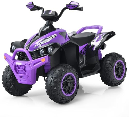 RELAX4LIFE Quad Elettrico per Bambini 3-8 Anni con Velocità Regolabile, Auto a Batteria Multifunzione 12V con Anteriore e Posteriore, Luci a LED, Musica, Pedale, Clacson, Carica 35KG (VIOLA)