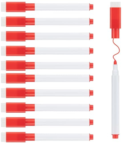HRLORK 10 Stück Whiteboard Marker, Dry Erase Marker, Rote Whiteboard Stifte,Abwischbar Stift, Whiteboard Marker Mit Schwamm Folienstift Abwischbar Stift