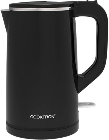 Wasserkocher Edelstahl, Cooktron Leiser Wasserkocher, 1,7L, Ultraleise <30dB, BPA-Frei, Cool Touch, Doppelwand-Design, Schnelles Aufheizen, Schwarz