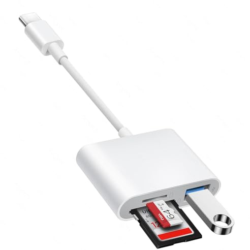 USB C SD Card Reader, Memory Card Reader Adapter with 3 Slots, SD Card and TF/Micro SD Card and USB Slot, (Note: Not for iPhone15/16/17 series), Plug and Play