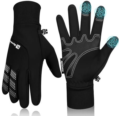 IRYNA Fahrradhandschuhe Thermo Winterhandschuhe Herren Damen, Wasserabweisende Touchscreenhandschuhe Winddichte Laufhandschuhe rutschfeste Sporthandschuhe (Schwarz-A11, S)