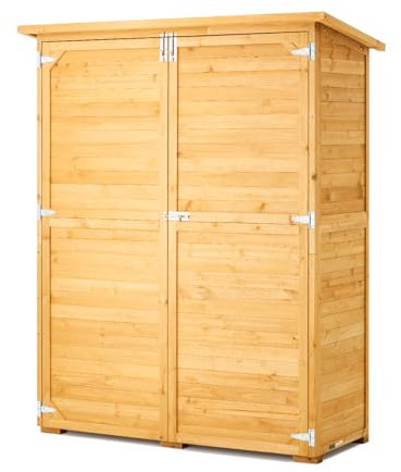 VEVOR Abri de Jardin, 1400x600x1715 mm, Grand Abri de Rangement à Outils Extérieur en Bois, avec Toit Étanche, Cadre Métal, Portes Doubles à Serrure, Armoire de Stockage pour Patio, Cour, Pelouse