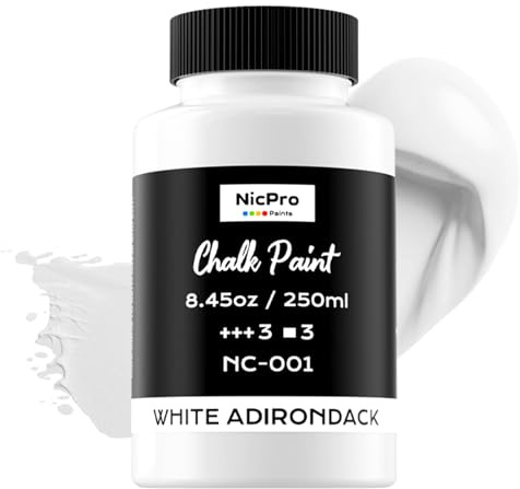 Nicpro All-in-One White Chalk Paint for Furniture, 8.45 oz (250ml) Matte Finish Acrylic Craft Paint, Built-In Primer & Top Coat, Non-Toxic Furniture Paints for Cabinets, Wood, Metal, Home Decor