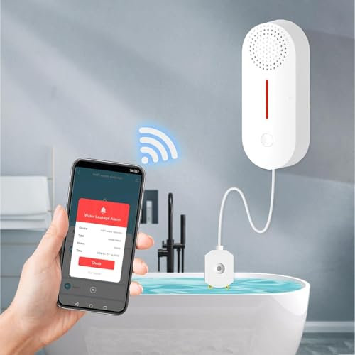 WLAN Wassermelder Alarm: intelligenter Wassersensor Alarm, Wasserleck Detektor, 100 dB Wasserstandssensor mit App-Fernüberwachung, kabelloser Tankstand-Monitor für Keller, Küche, Badezimmer (1 Stück)